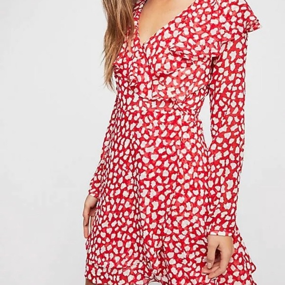 Free people frenchie faux wrap red white dress m - Picture 3 of 8